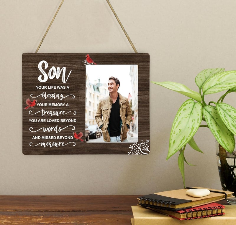 CAIFZ Son Memorial Wooden Picture Frame, In Loving Memory Remembrance Photo Frame Gifts for Son, Bereavement Sympathy Wooden Frame for Loss of Son, 4x6 inch Photo - Image 4